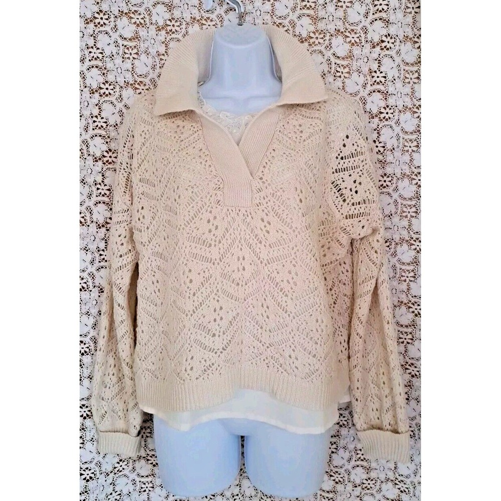 Freshman 1996 Sweater Women's L Open Knit Cropped Pullover Long Sleeve Lagenlook